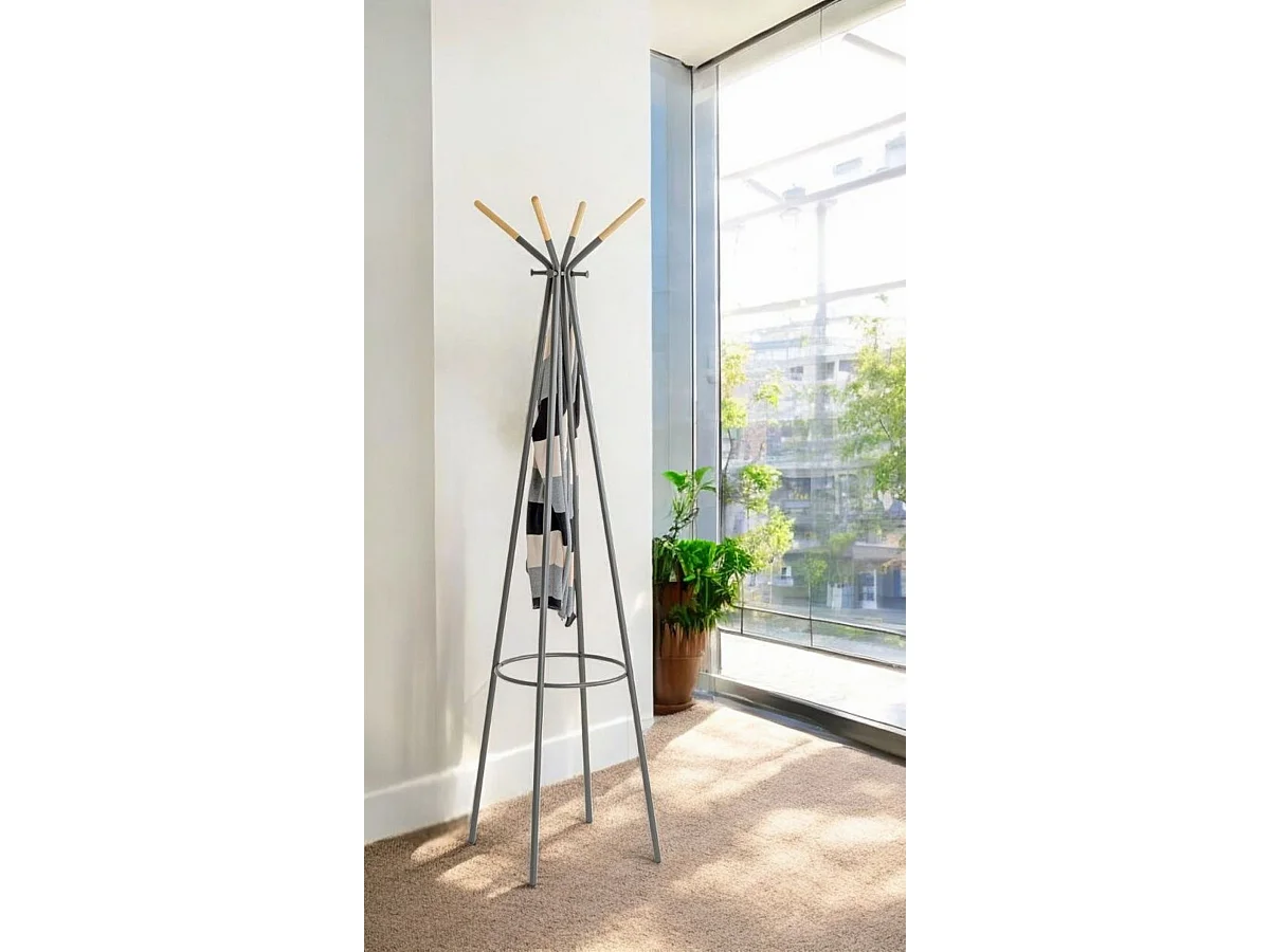 Porte-manteau en métal gris avec 8 crochets - diamètre 56 x Hauteur 175 cm