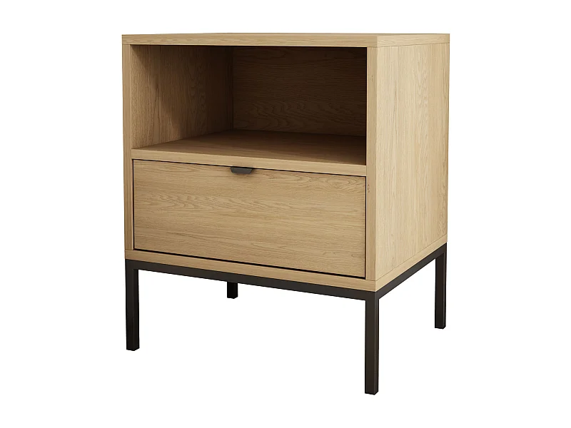 Table de chevet avec tiroir et cadre, poignée dorée, Chêne Cremona, 50 x 40 x 58 cm