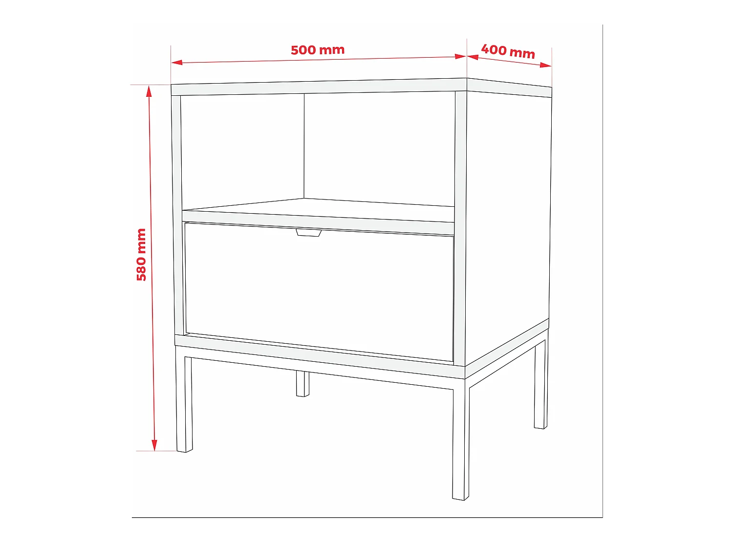 Nachtkastje met lade en frame, gouden handgreep, Cremona eiken, 50 x 40 x 58 cm
