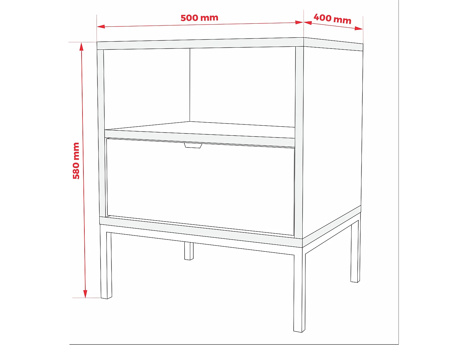 Table de chevet avec tiroir et cadre, poignée dorée, Chêne Cremona, 50 x 40 x 58 cm