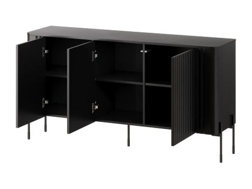 Buffet noir avec façades en relief 150 cm, 3 portes - Hector