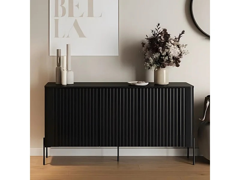 Buffet noir avec façades en relief 150 cm, 3 portes - Hector