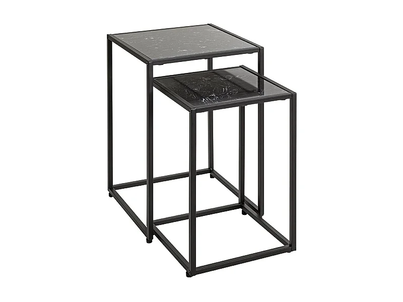 Lde 2 tables d'appoint surface imitation marbre Noir et structure en métal Noir