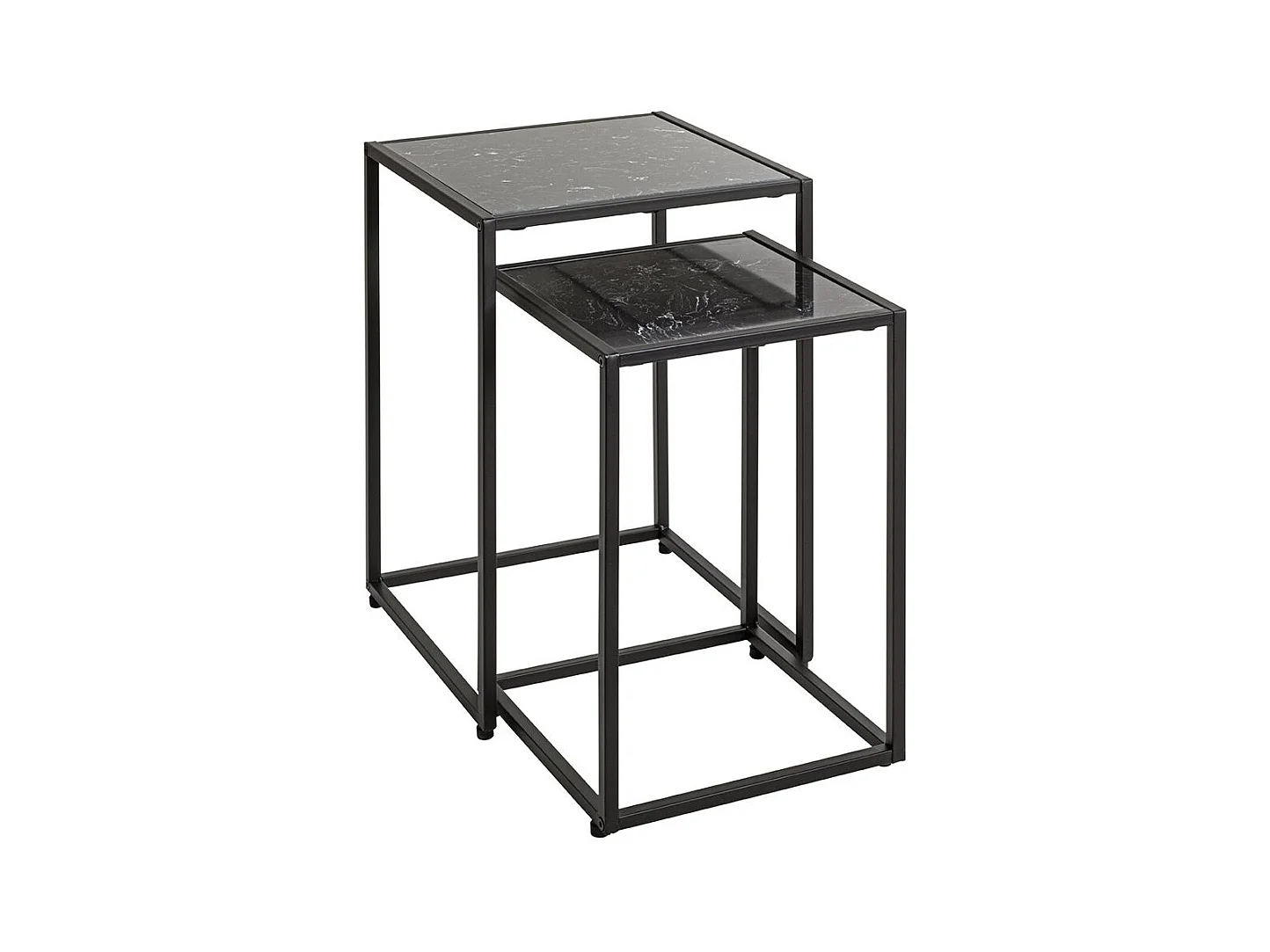 Lde 2 tables d'appoint surface imitation marbre Noir et structure en métal Noir