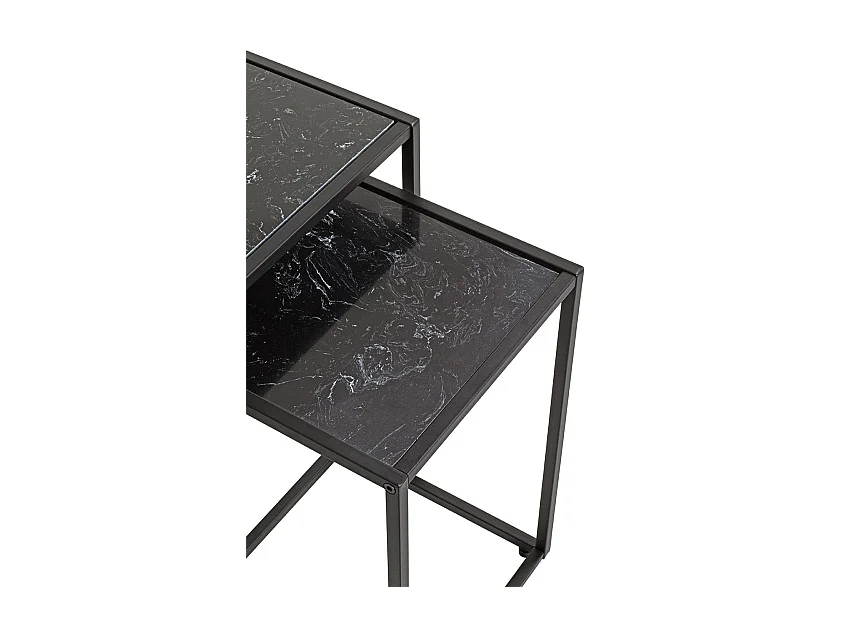 Lde 2 tables d'appoint surface imitation marbre Noir et structure en métal Noir
