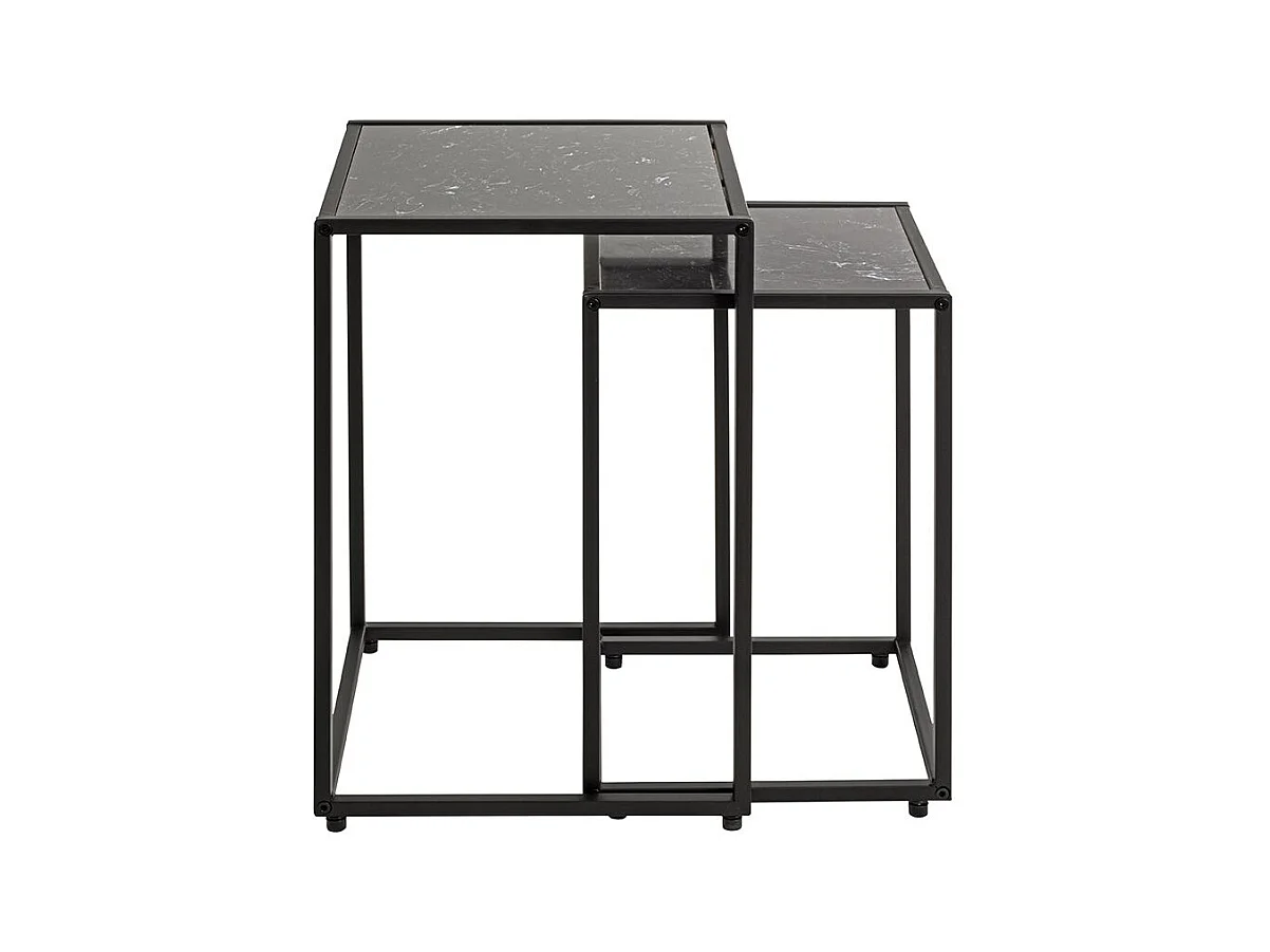 Lde 2 tables d'appoint surface imitation marbre Noir et structure en métal Noir