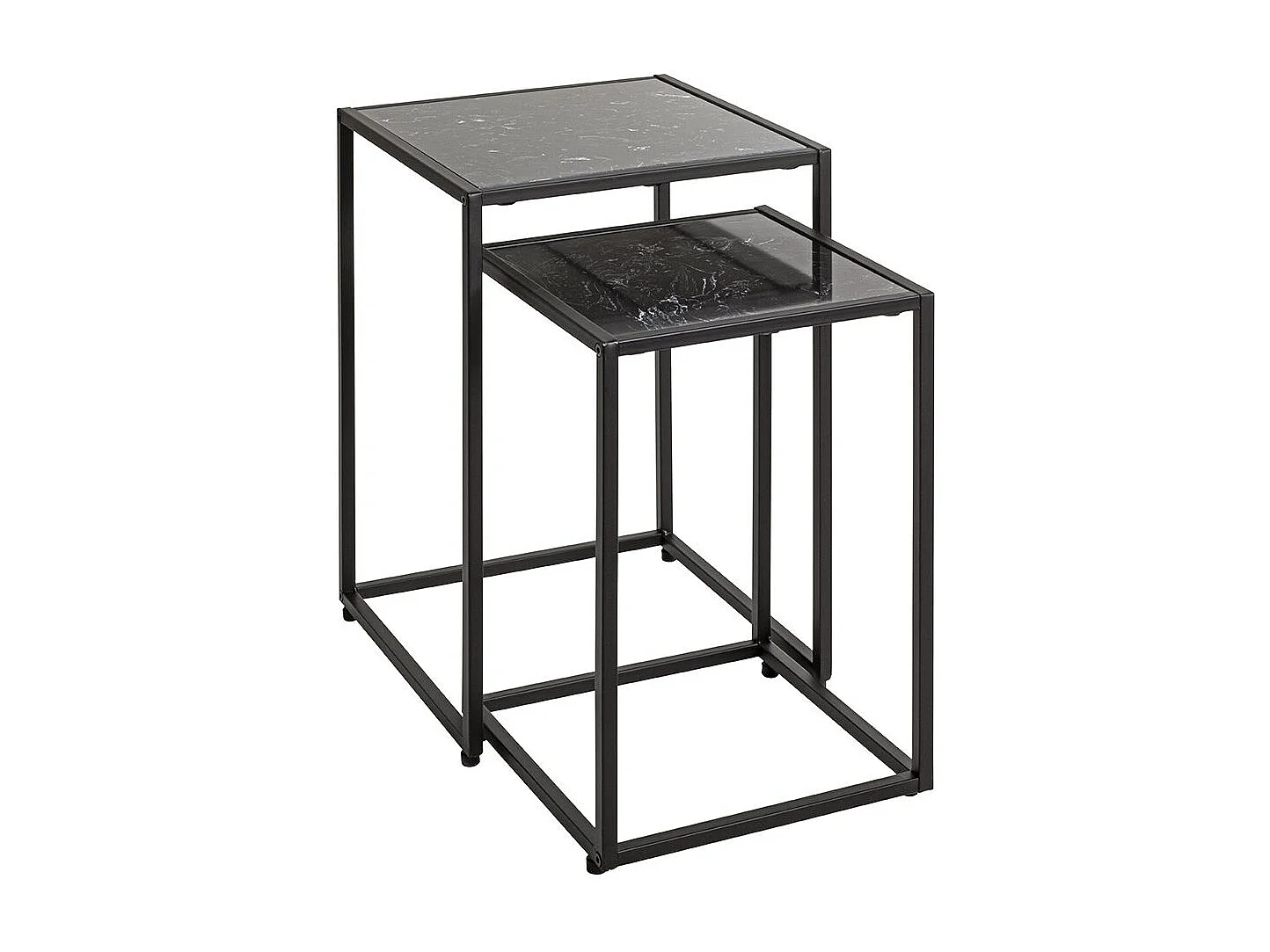 Lde 2 tables d'appoint surface imitation marbre Noir et structure en métal Noir