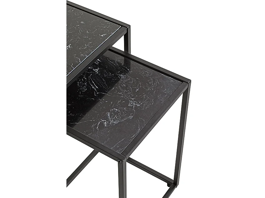 Lde 2 tables d'appoint surface imitation marbre Noir et structure en métal Noir