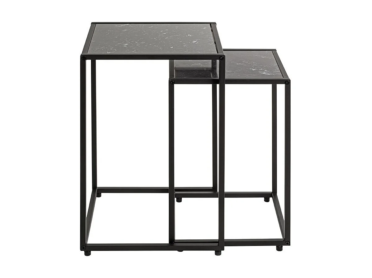 Lde 2 tables d'appoint surface imitation marbre Noir et structure en métal Noir