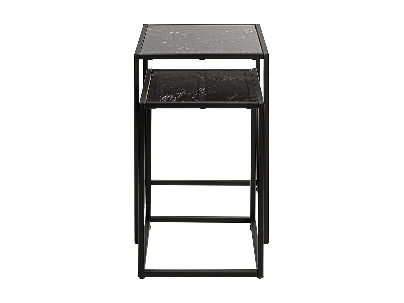 Lde 2 tables d'appoint surface imitation marbre Noir et structure en métal Noir