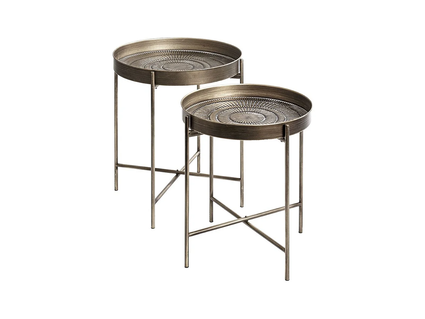 Lot de 2 tables d'appoint avec pieds rabattable en métal noir-cuivré balayé