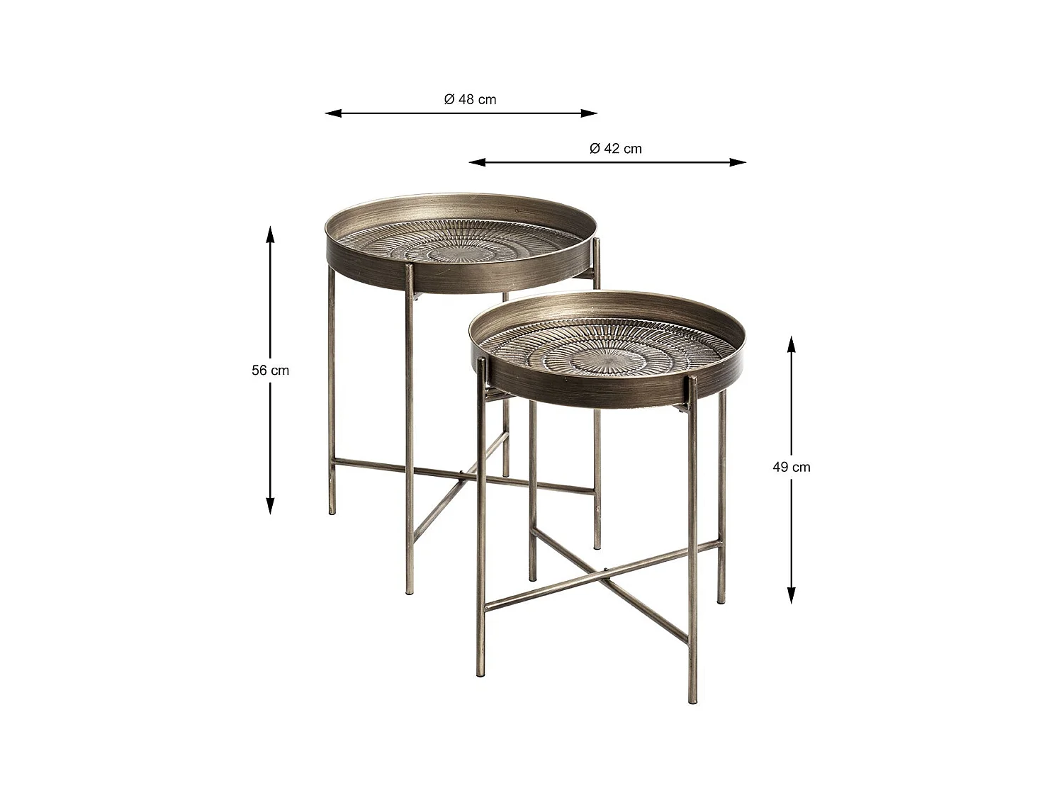 Lot de 2 tables d'appoint avec pieds rabattable en métal noir-cuivré balayé