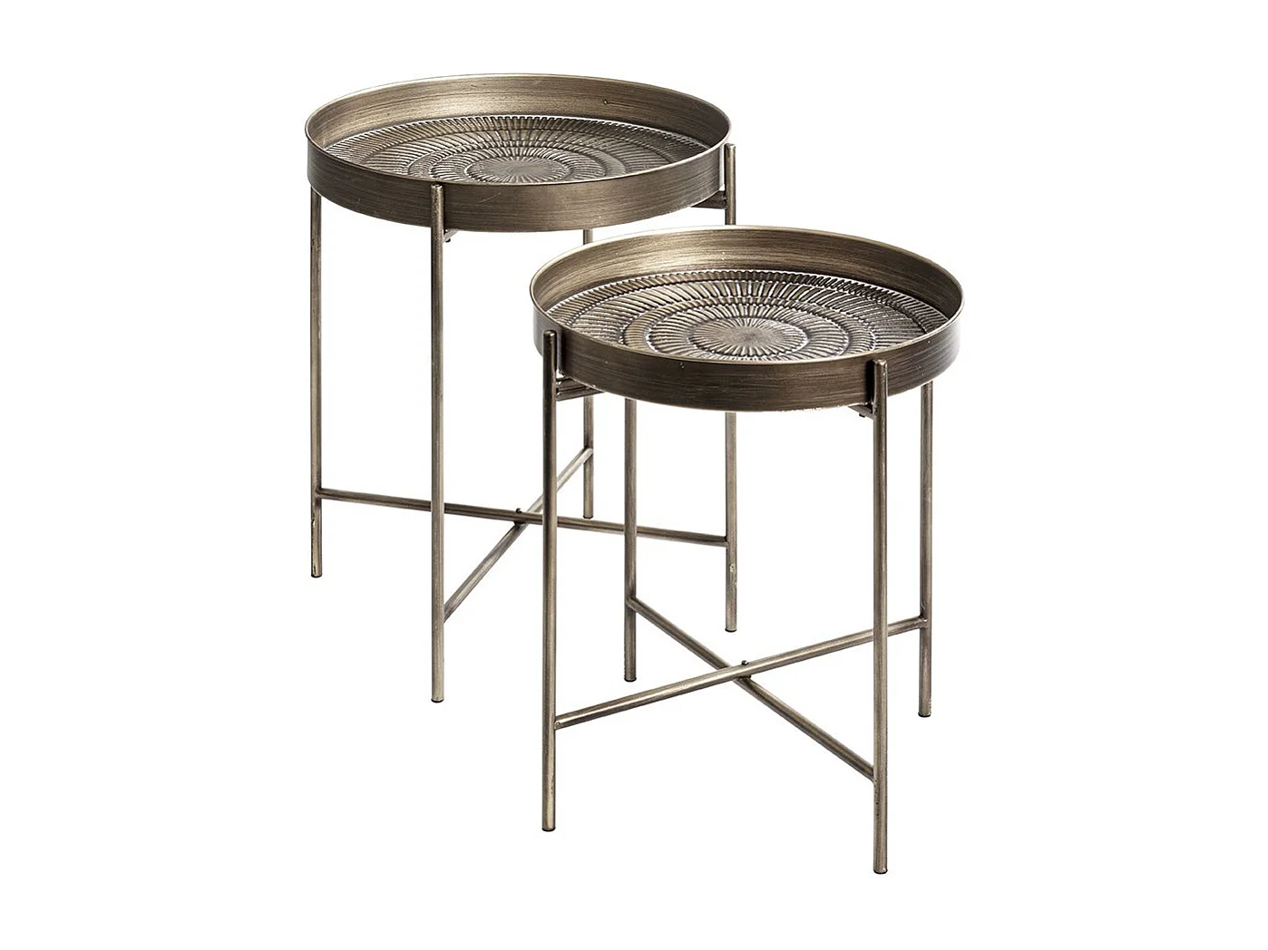 Lot de 2 tables d'appoint avec pieds rabattable en métal noir-cuivré balayé