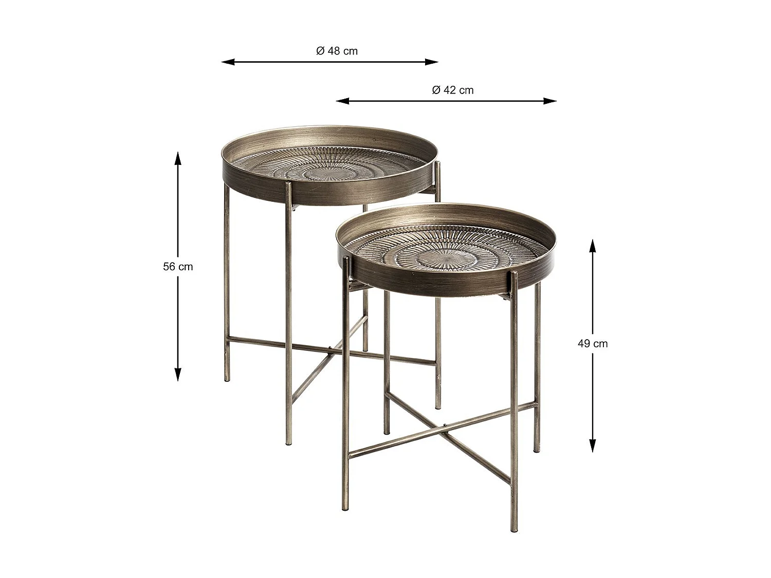 Lot de 2 tables d'appoint avec pieds rabattable en métal noir-cuivré balayé