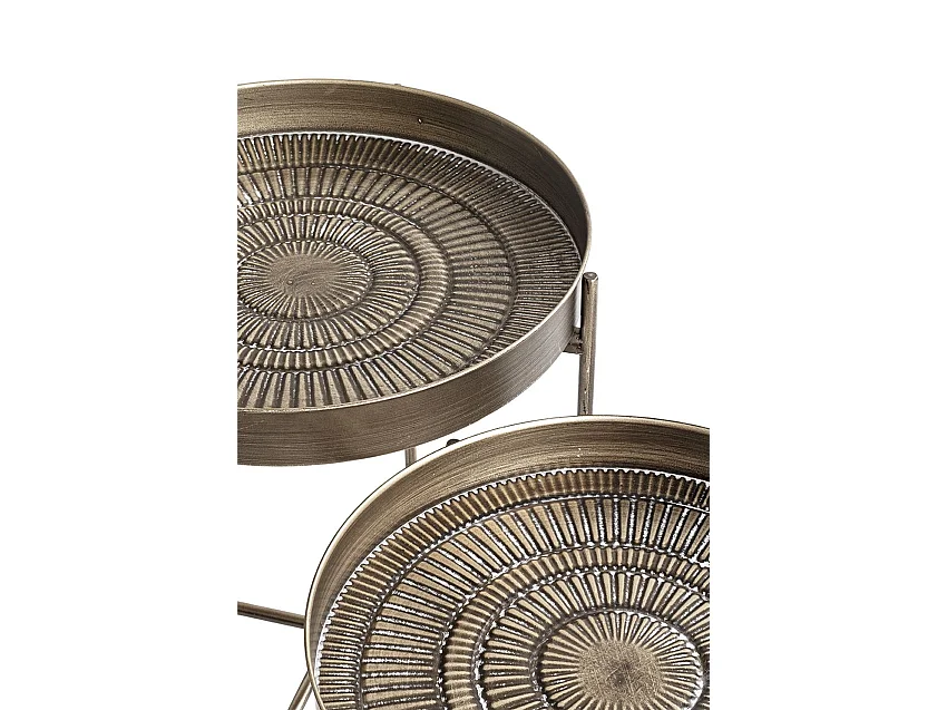 Lot de 2 tables d'appoint avec pieds rabattable en métal noir-cuivré balayé