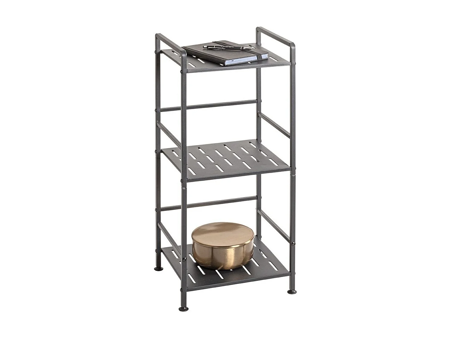 Etagère de 3 niveaux meuble de rangement en métal Gris anthracite - Longueur 33 x Hauteur 74 x Profondeur 28 cm