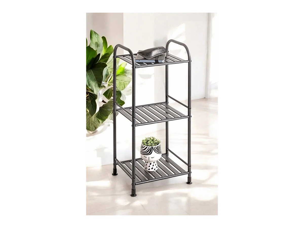 Etagère de 3 niveaux meuble de rangement en métal Gris anthracite - Longueur 33 x Hauteur 78 x Profondeur 28 cm