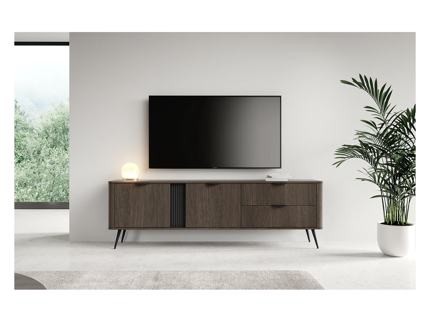 Meuble TV, chêne Dunin combiné avec du noir, 195,2 x 30 x 38 cm