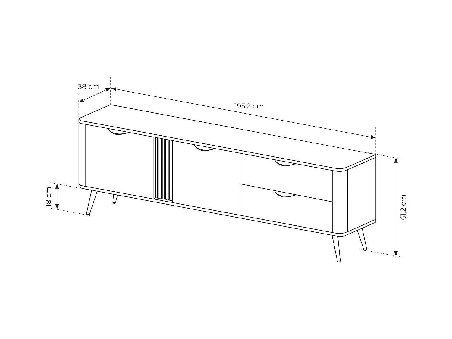 Meuble TV, chêne Dunin combiné avec du noir, 195,2 x 30 x 38 cm