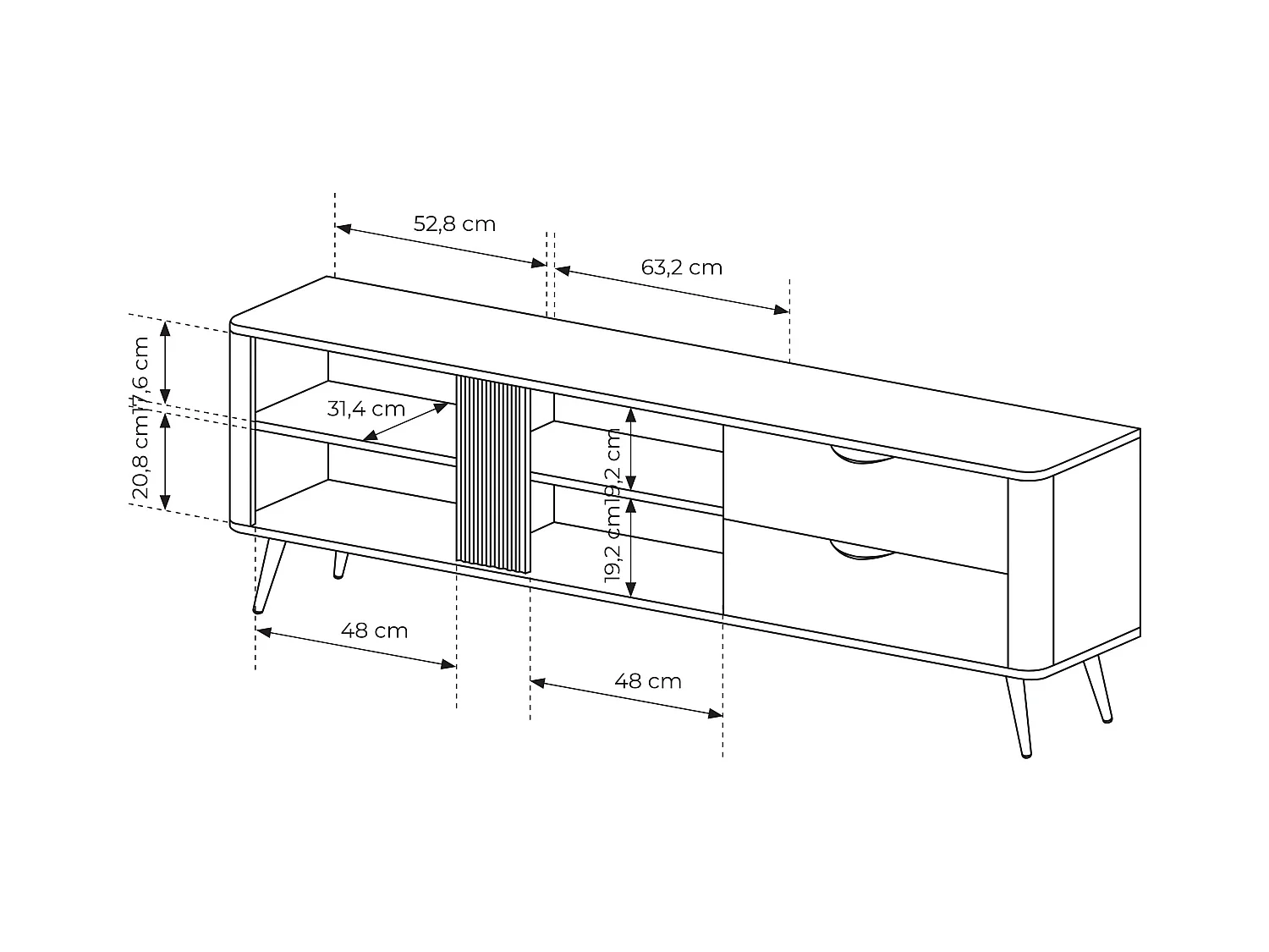Meuble TV, chêne Dunin combiné avec du noir, 195,2 x 30 x 38 cm