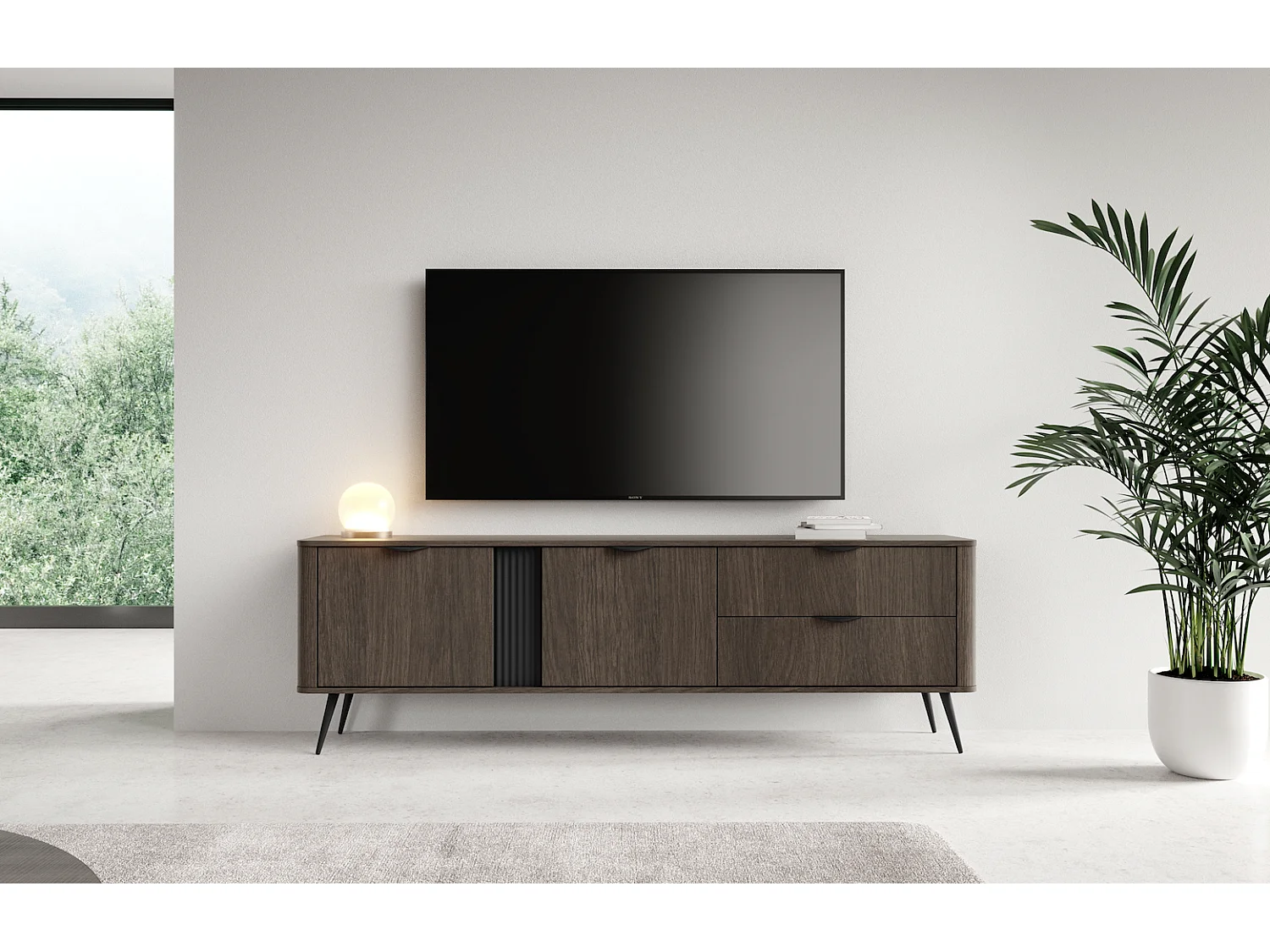 Meuble TV, chêne Dunin combiné avec du noir, 195,2 x 30 x 38 cm