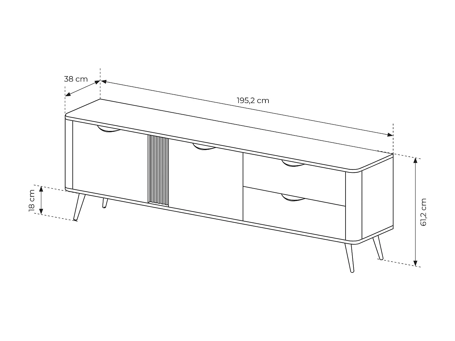 Meuble TV, chêne Dunin combiné avec du noir, 195,2 x 30 x 38 cm