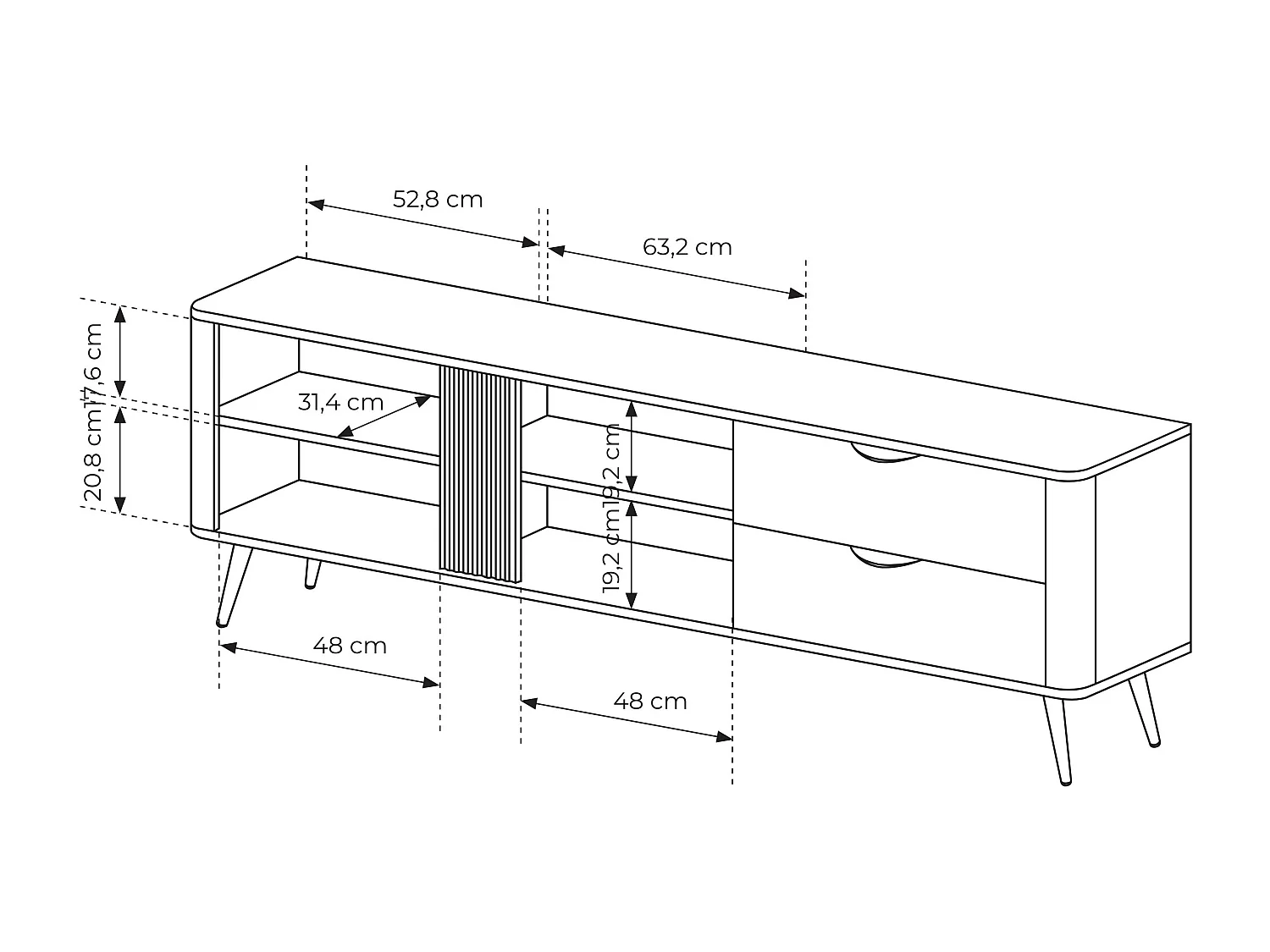 Meuble TV, chêne Dunin combiné avec du noir, 195,2 x 30 x 38 cm
