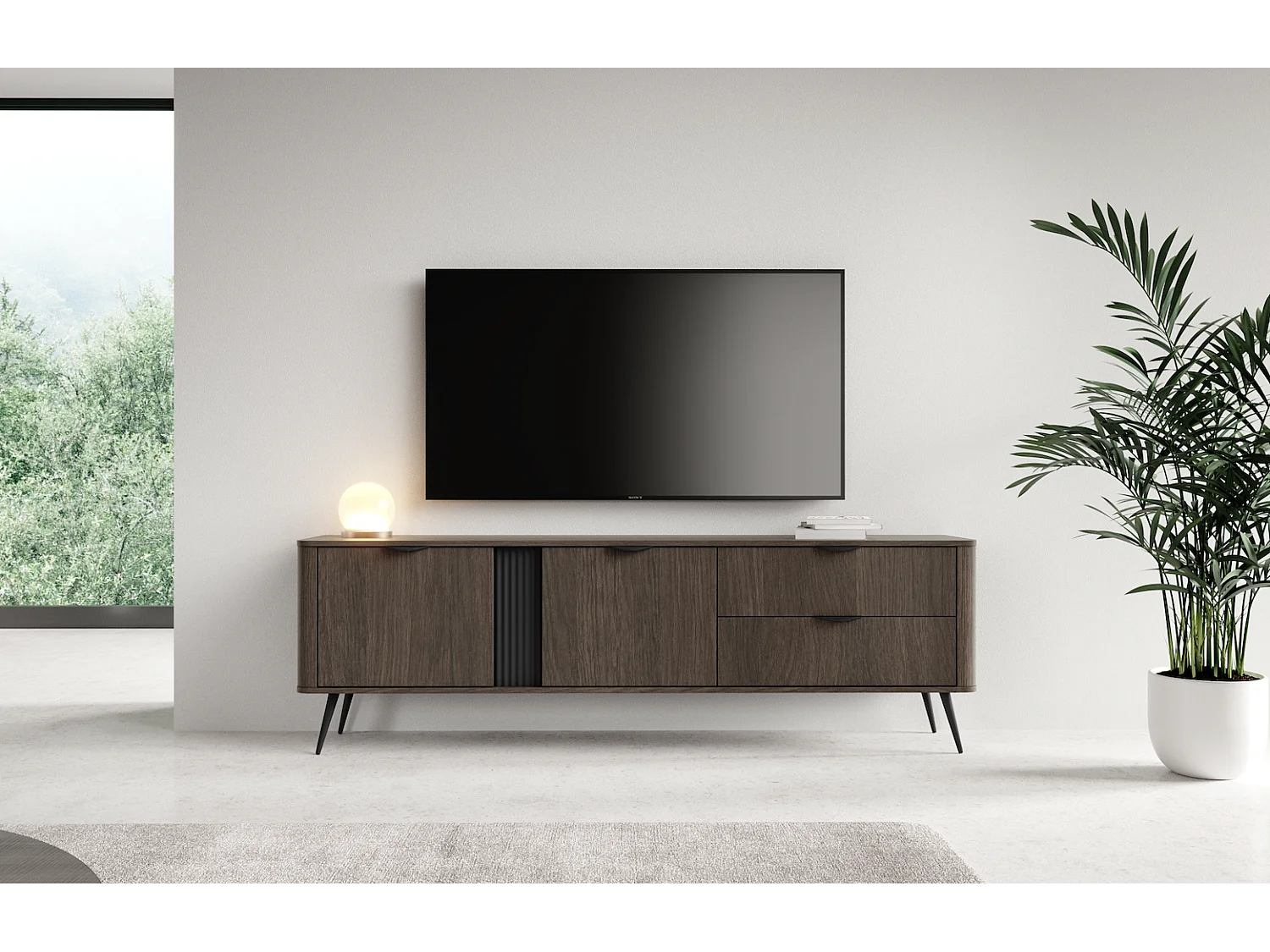 Meuble TV, chêne Dunin combiné avec du noir, 195,2 x 30 x 38 cm