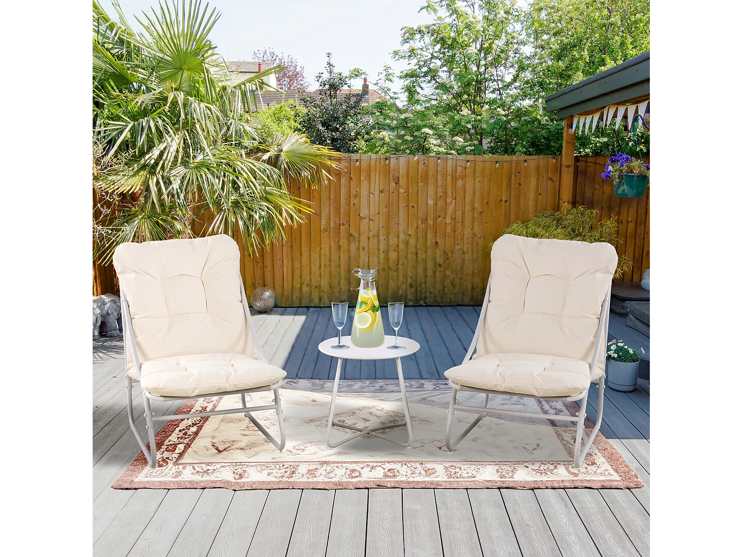 Salon de jardin 4 places – Canapé 2 places + 2 fauteuils + table basse – Résine tressée – Beige – Texas