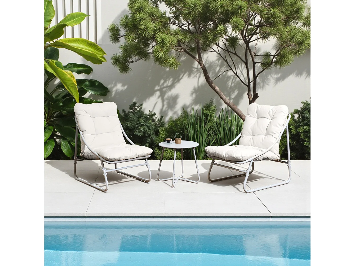 Salon de jardin 4 places – Canapé 2 places + 2 fauteuils + table basse – Résine tressée – Beige – Texas
