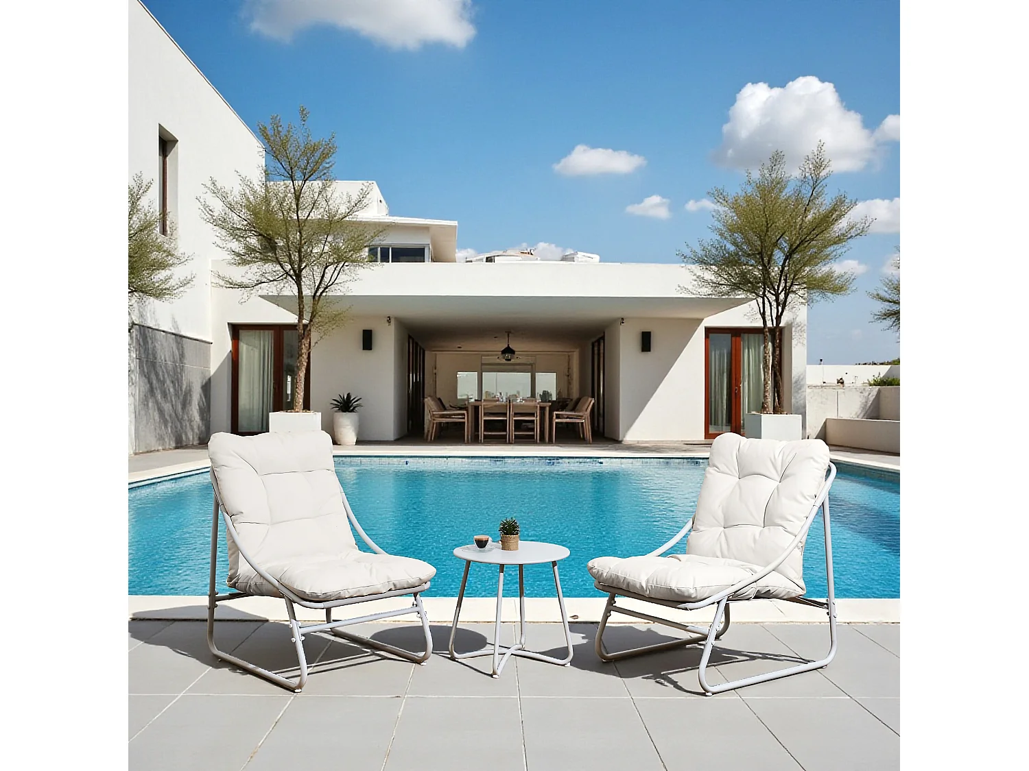 Salon de jardin 4 places – Canapé 2 places + 2 fauteuils + table basse – Résine tressée – Beige – Texas