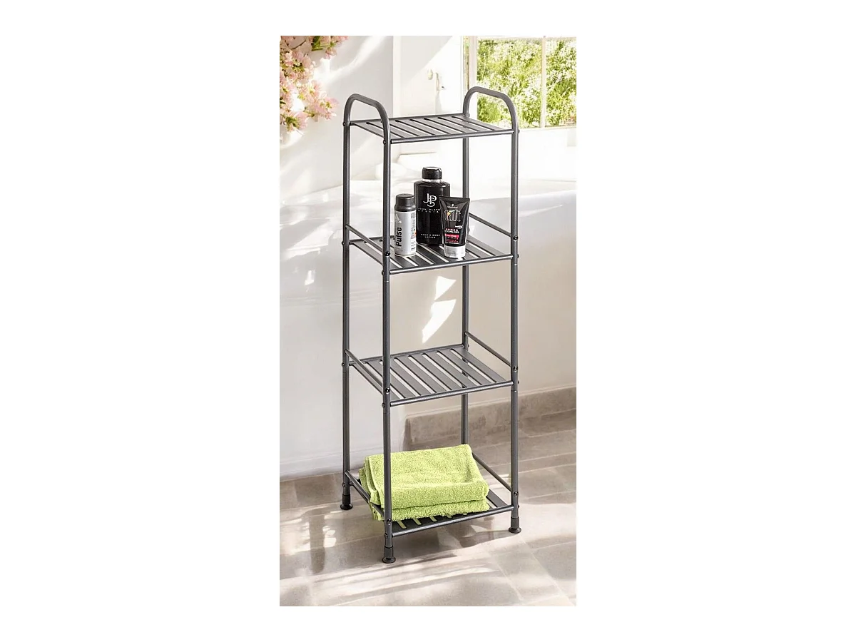 Etagère de 4 niveaux meuble de rangement en métal Gris anthracite - Longueur 33 x Hauteur 108 x Profondeur 28 cm