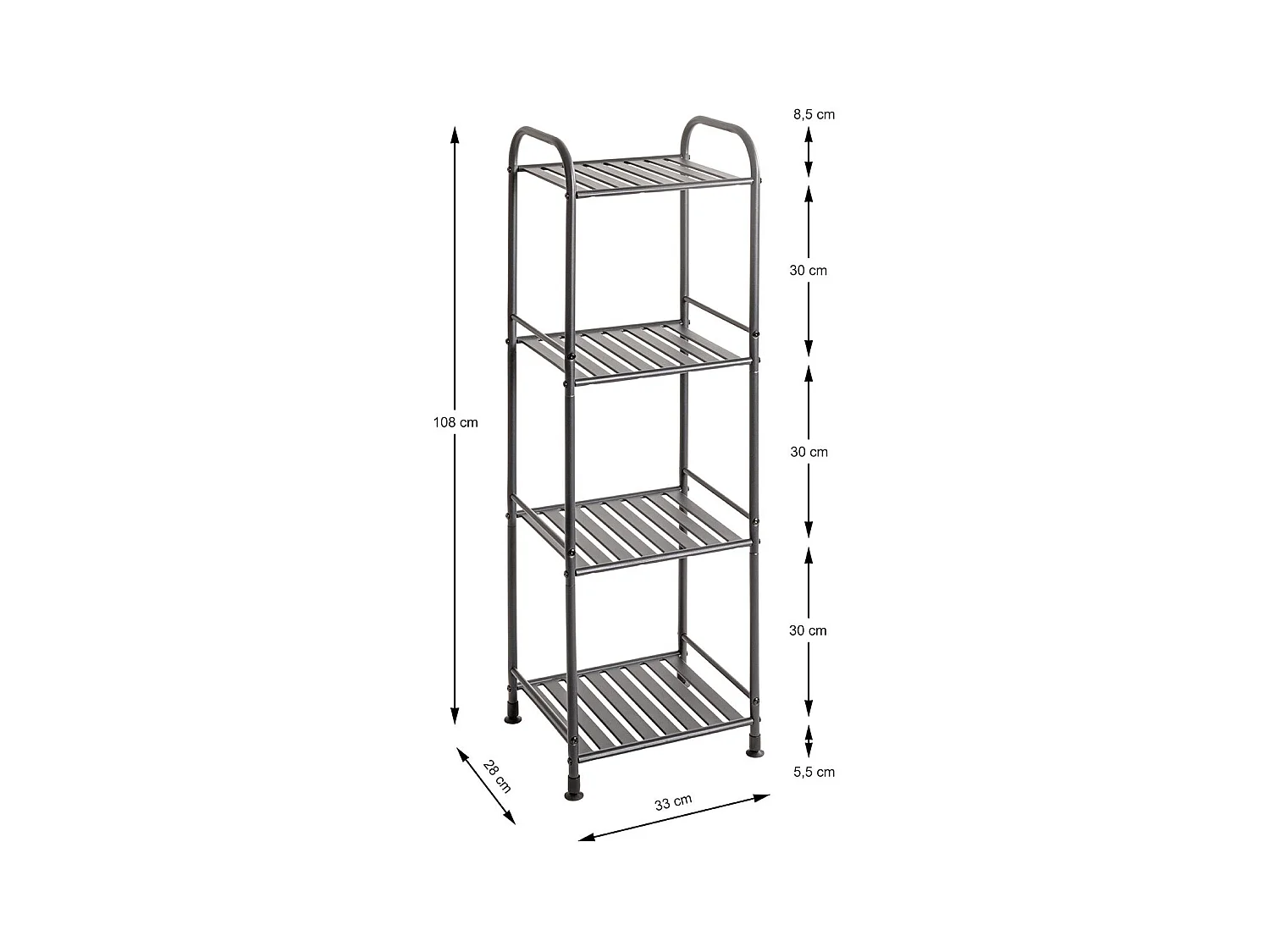 Etagère de 4 niveaux meuble de rangement en métal Gris anthracite - Longueur 33 x Hauteur 108 x Profondeur 28 cm