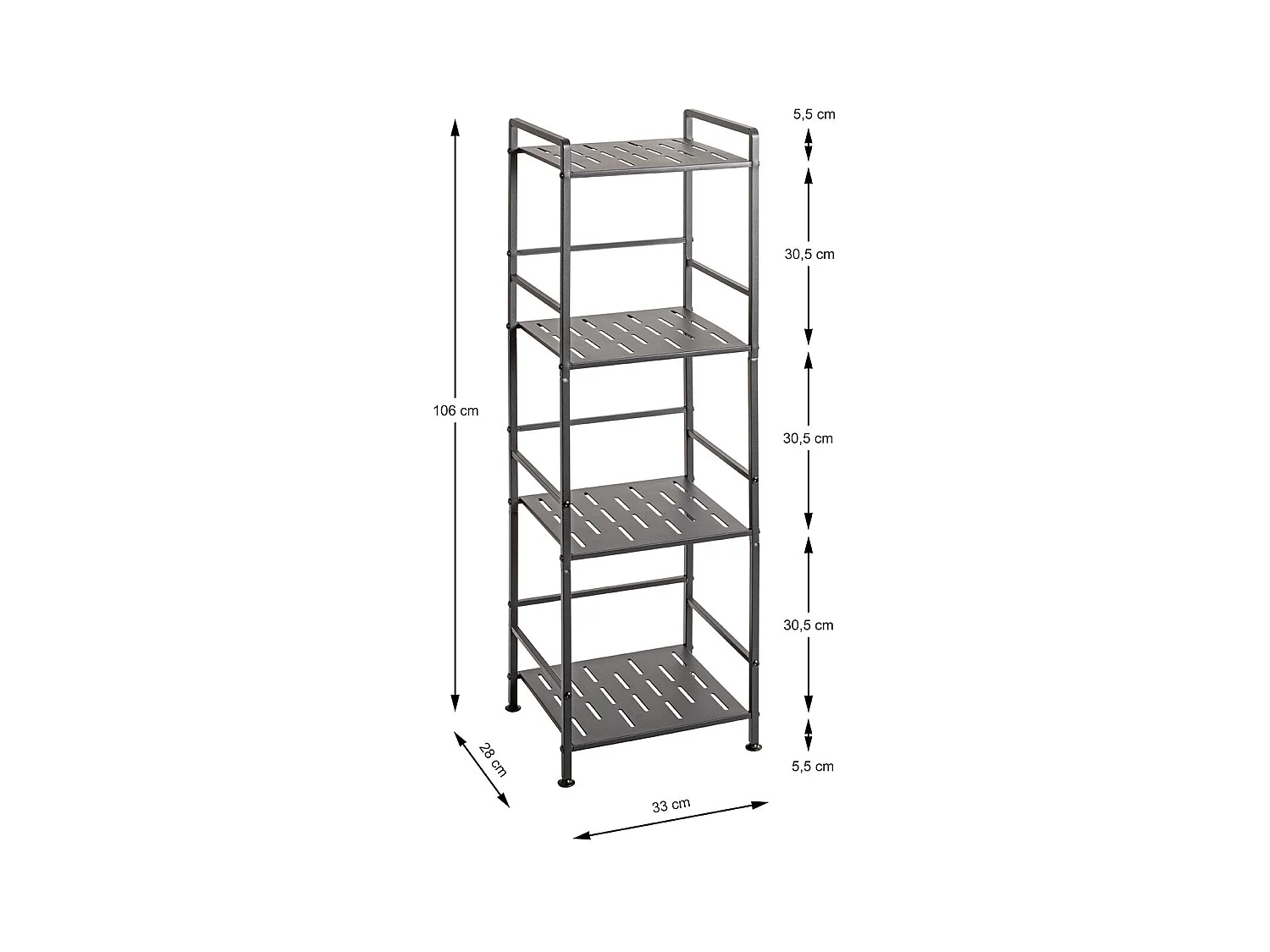 Etagère de 4 niveaux meuble de rangement en métal Gris anthracite - Longueur 33 x Hauteur 106 x Profondeur 28 cm