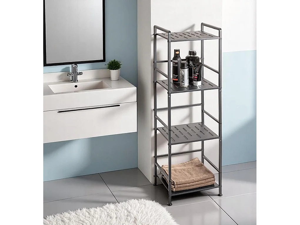 Etagère de 4 niveaux meuble de rangement en métal Gris anthracite - Longueur 33 x Hauteur 106 x Profondeur 28 cm