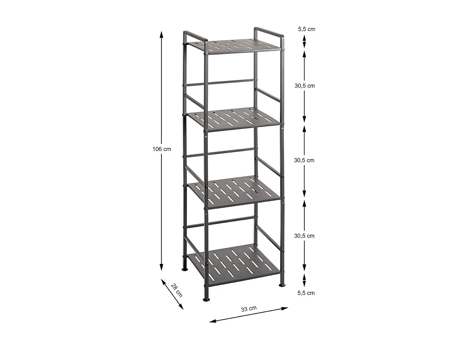 Etagère de 4 niveaux meuble de rangement en métal Gris anthracite - Longueur 33 x Hauteur 106 x Profondeur 28 cm