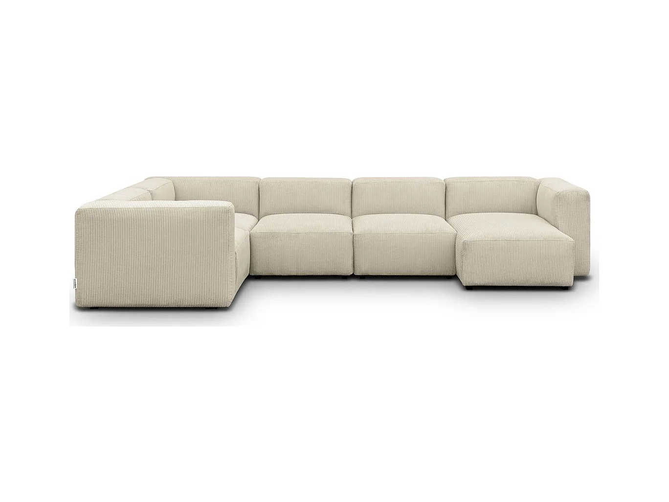 Canapé modulable panoramique 6 places avec méridienne à droite + pouf en velours côtelé beige - Modulo