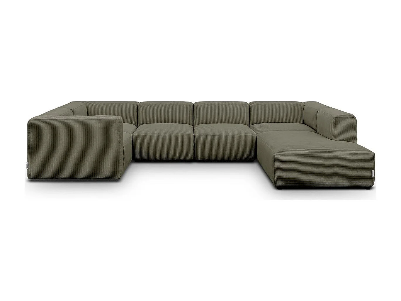 Canapé modulable panoramique 9 places ouvert à droite + pouf en velours côtelé vert kaki - Modulo