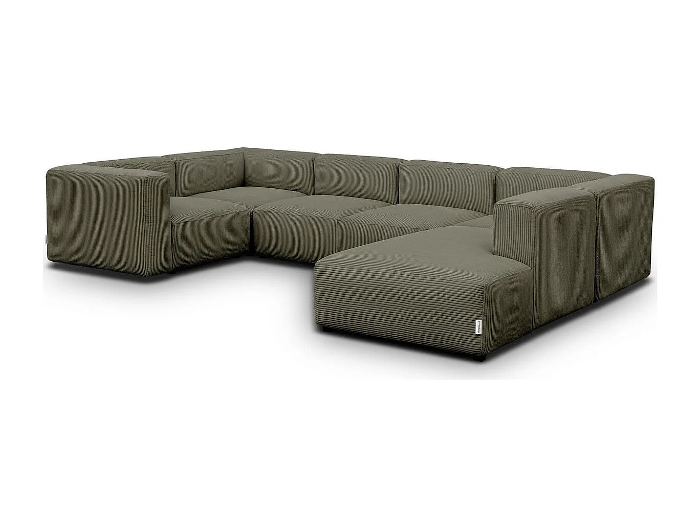 Canapé modulable panoramique 9 places ouvert à droite + pouf en velours côtelé vert kaki - Modulo