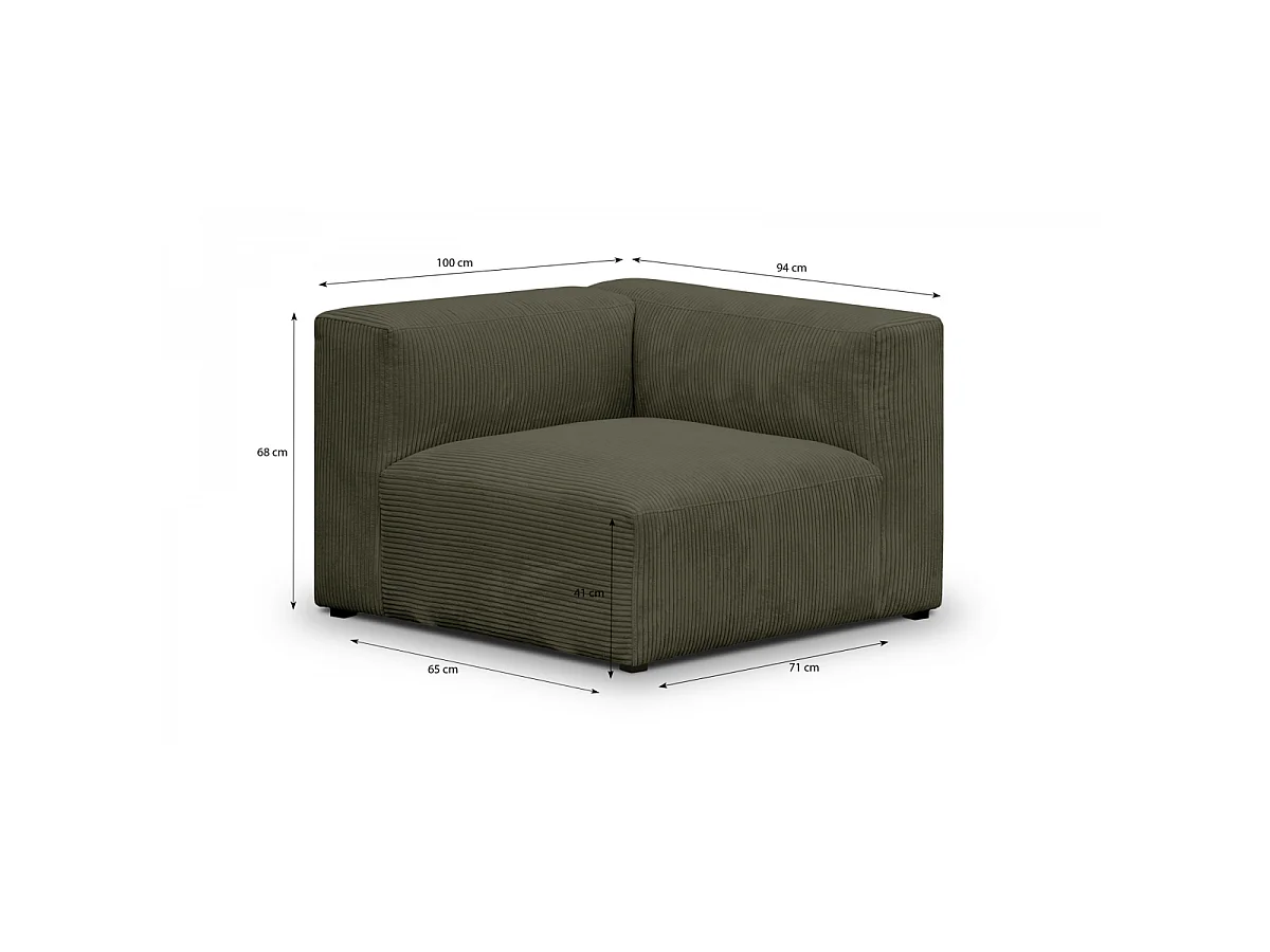 Canapé modulable panoramique 9 places ouvert à droite + pouf en velours côtelé vert kaki - Modulo