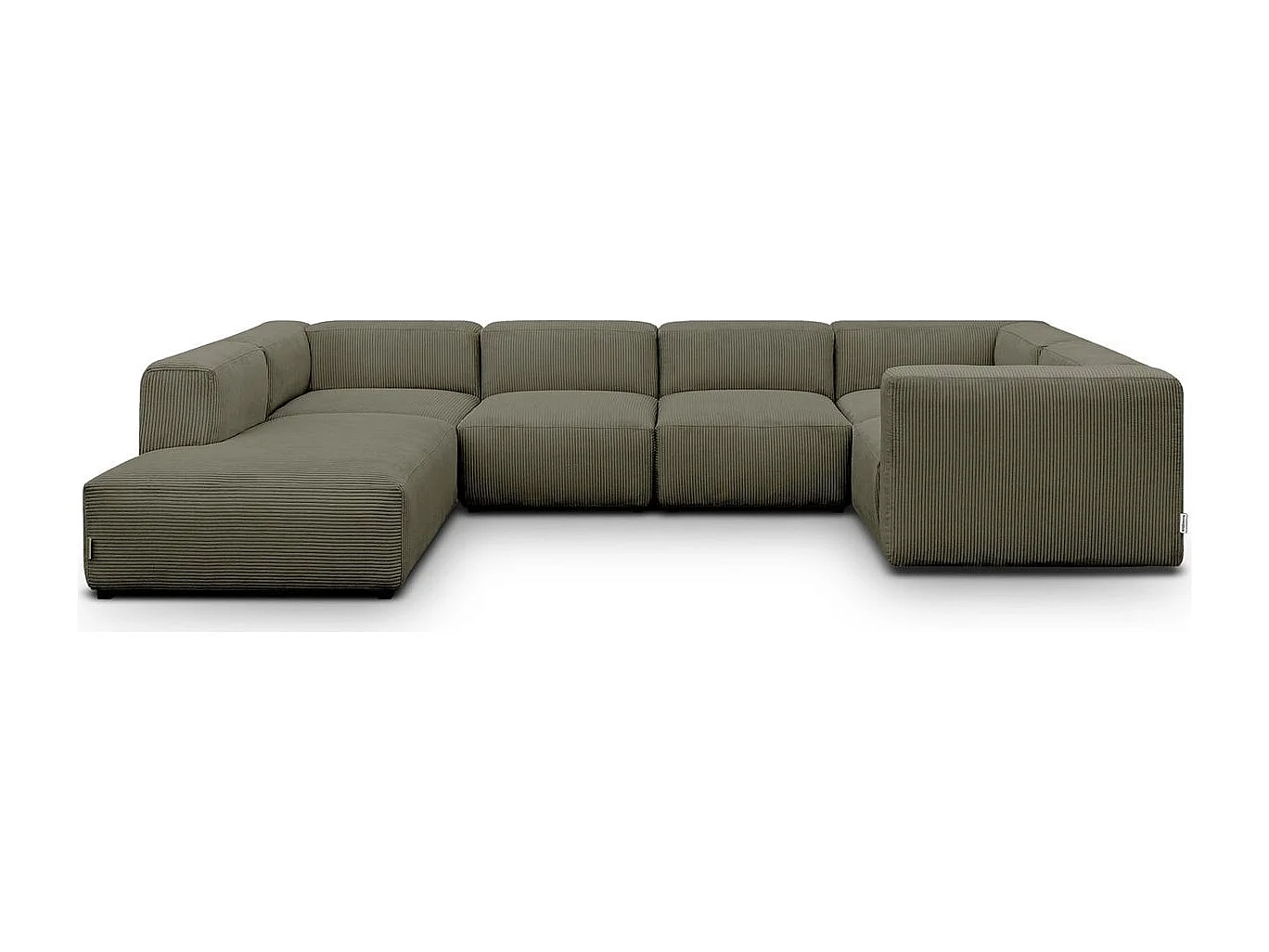 Canapé modulable panoramique 9 places ouvert à gauche en velours côtelé vert kaki - Modulo