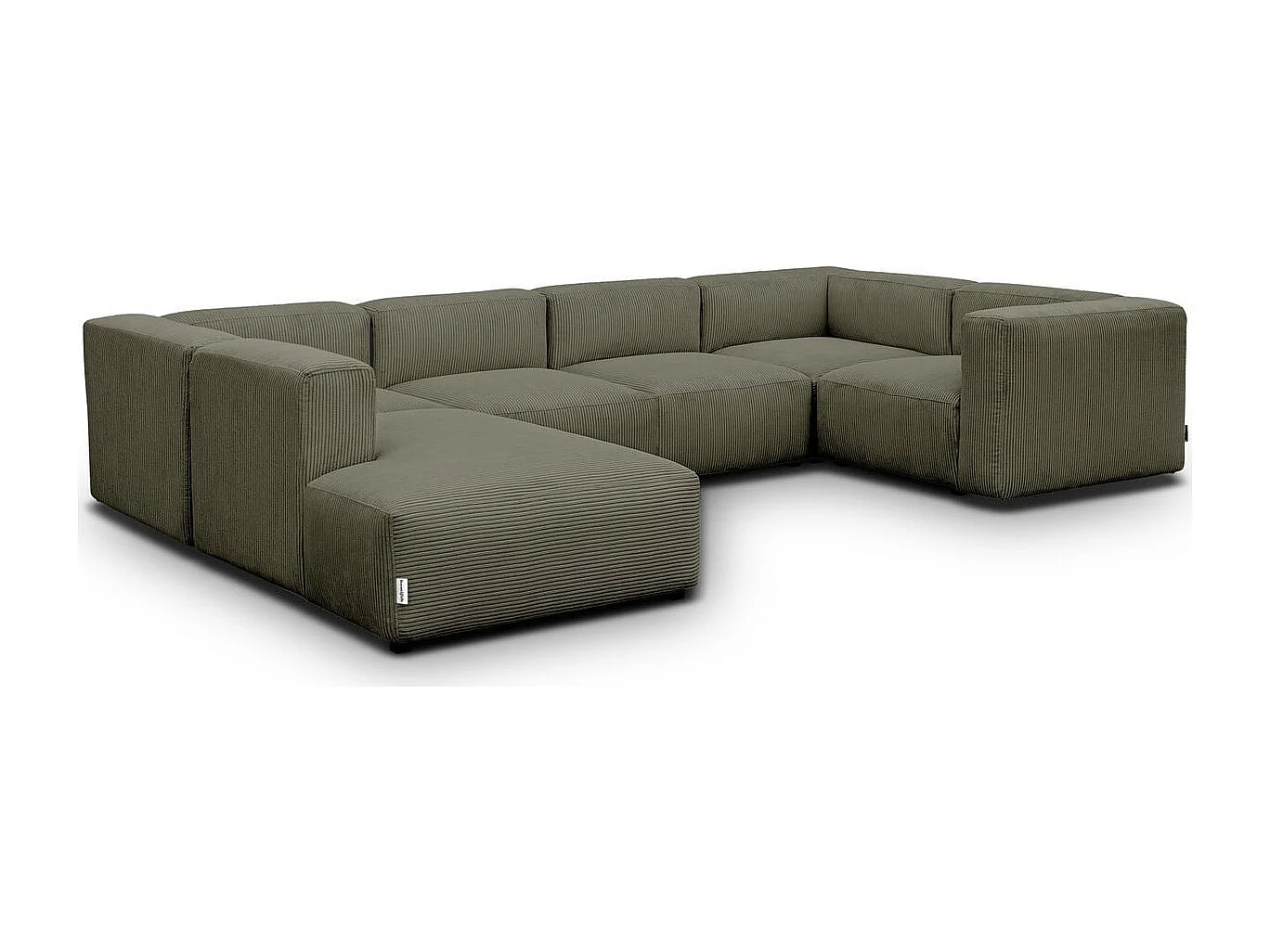 Canapé modulable panoramique 9 places ouvert à gauche en velours côtelé vert kaki - Modulo