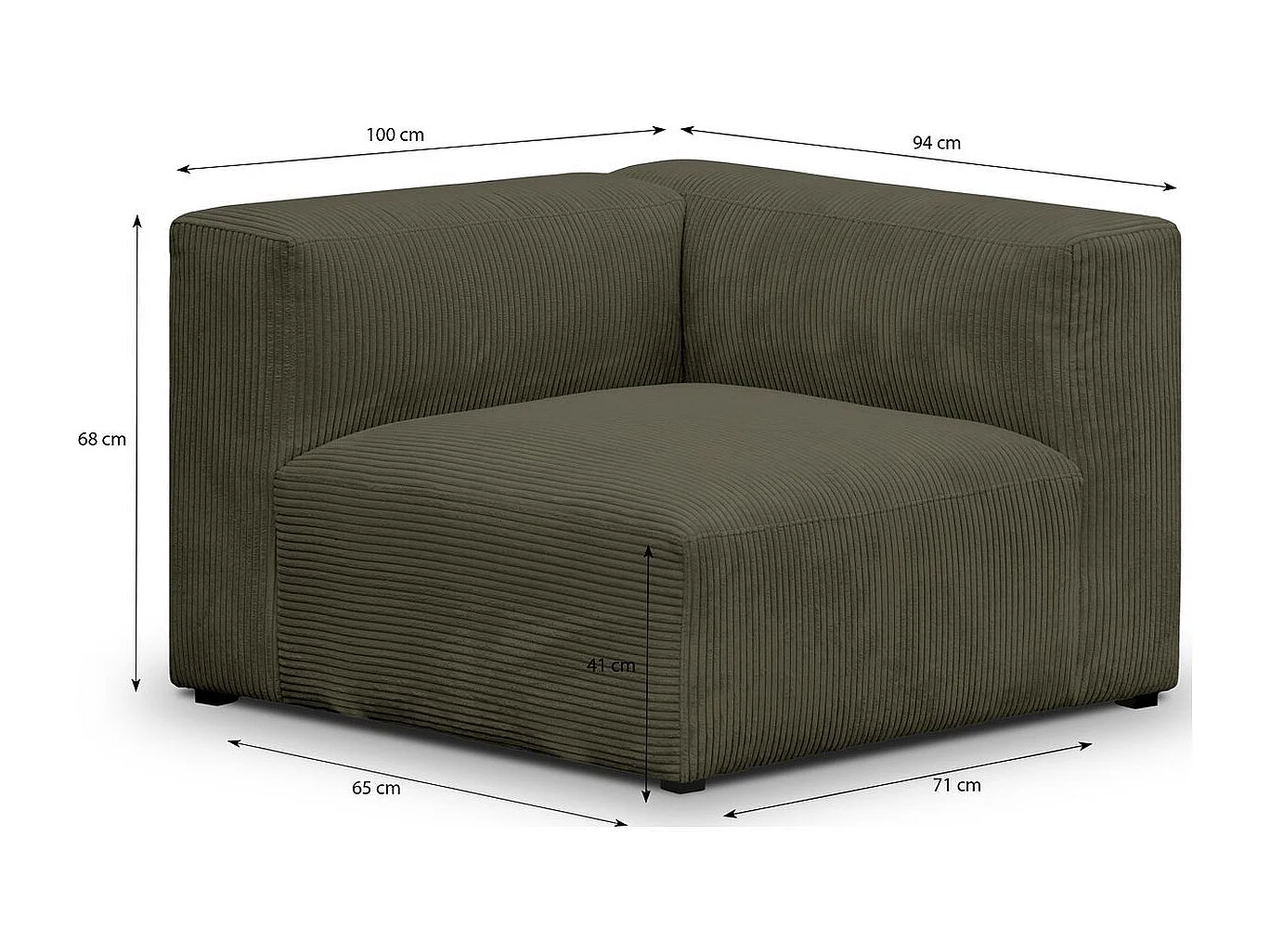 Canapé modulable panoramique 9 places ouvert à gauche en velours côtelé vert kaki - Modulo