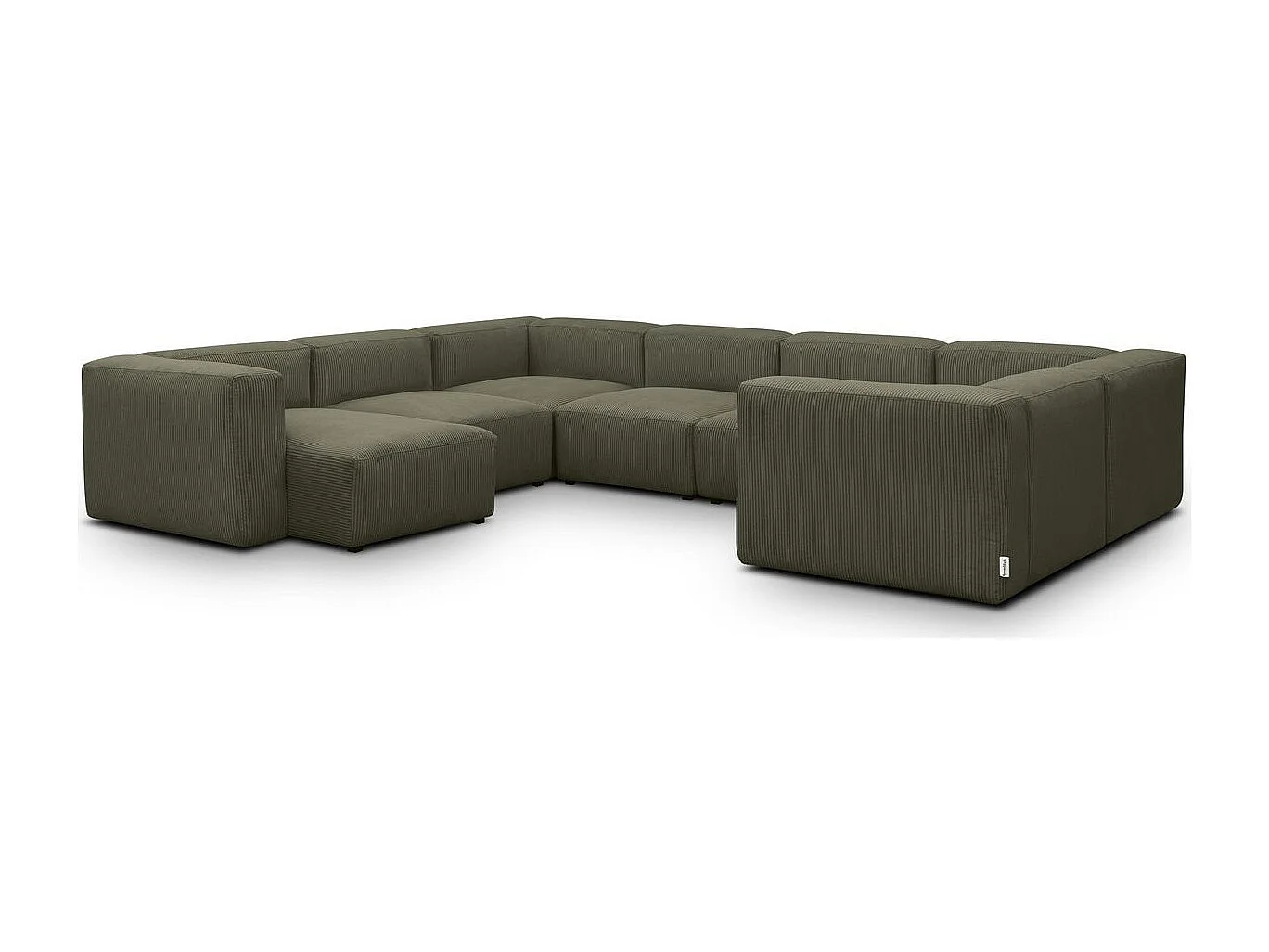 Canapé modulable panoramique 10 places avec méridienne à gauche en velours côtelé vert kaki - Modulo