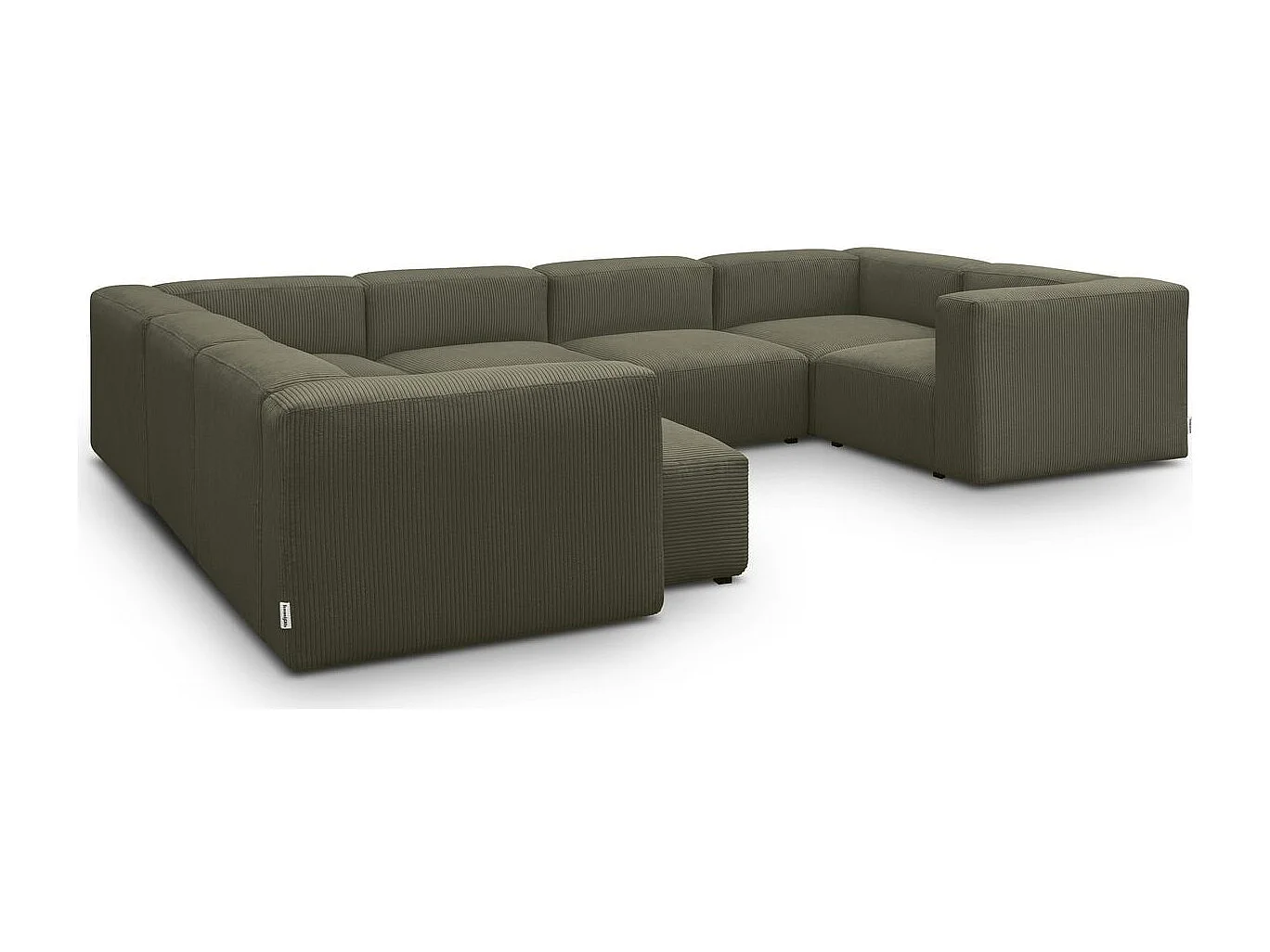 Canapé modulable panoramique 10 places avec méridienne à gauche en velours côtelé vert kaki - Modulo