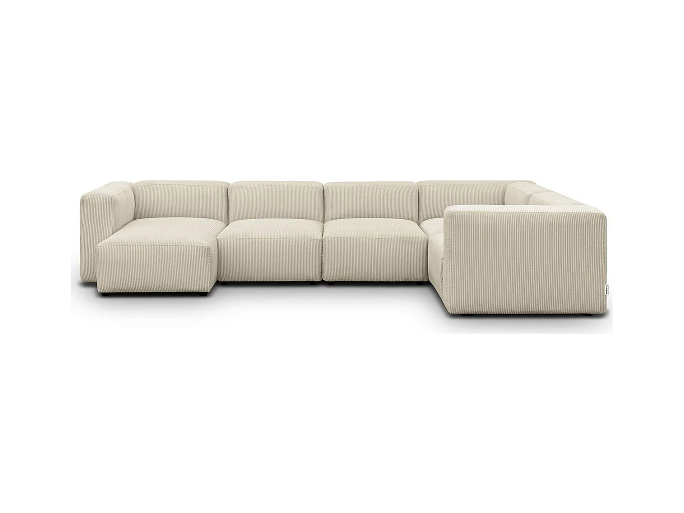 Canapé modulable panoramique 6 places avec méridienne à gauche + pouf en velours côtelé beige - Modulo