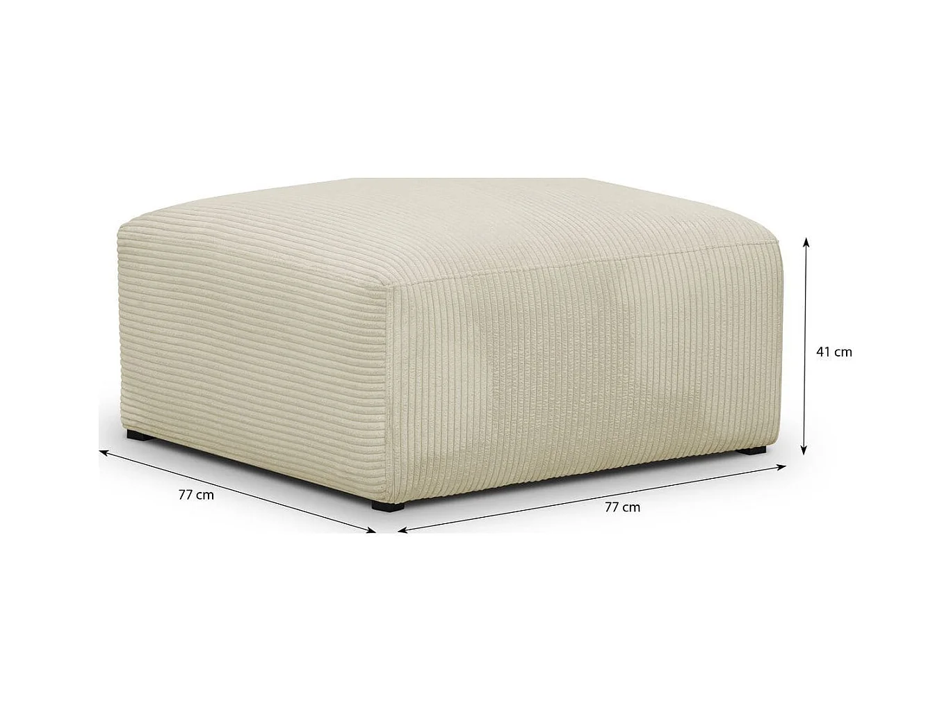 Canapé modulable panoramique 6 places avec méridienne à gauche + pouf en velours côtelé beige - Modulo