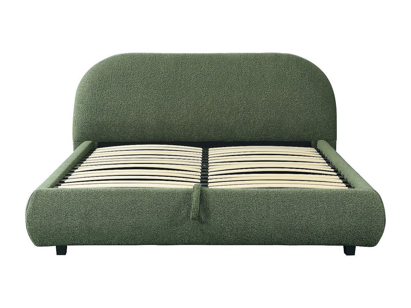 Lit coffre 140x190 cm avec tête de lit matelassée en tissu bouclé vert kaki - Madisson