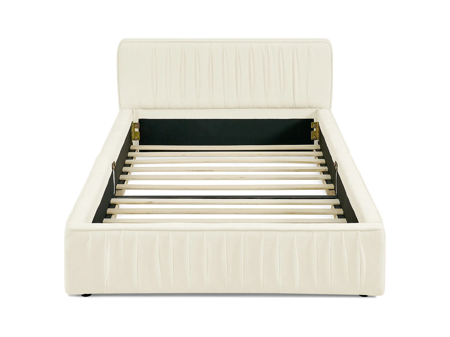 Beige eenpersoonsbed 90x200cm, lattenbodem, chenille stof (zonder matras)