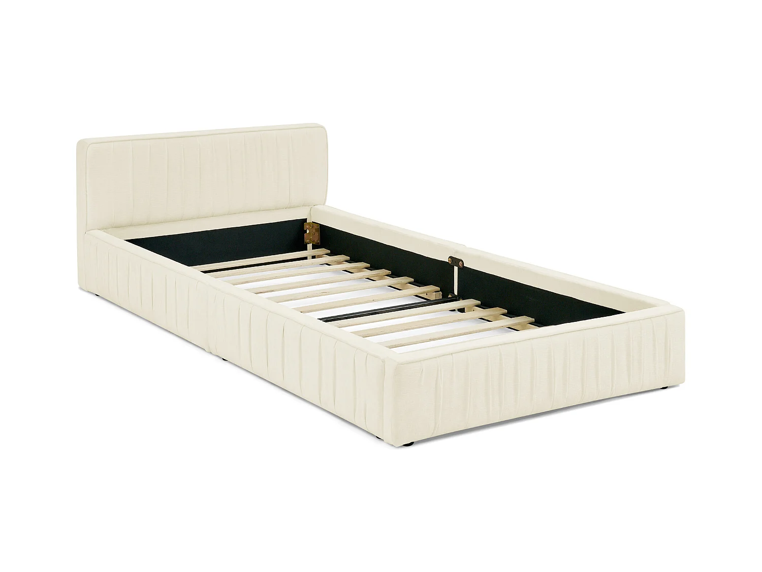 Beige eenpersoonsbed 90x200cm, lattenbodem, chenille stof (zonder matras)